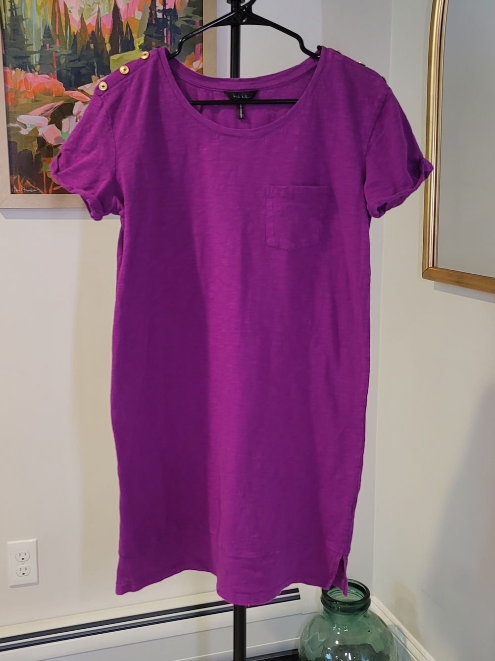 NICOLE MILLER 100% Cotton T Shirt Dress Violet Passion Color Women's Size L